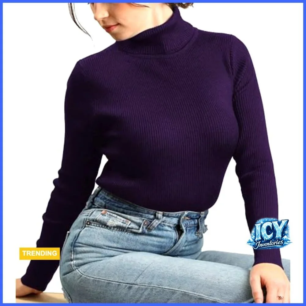 Ribbed Turtleneck Sweater Long Sleeve Slim Fit Knit Top Layering